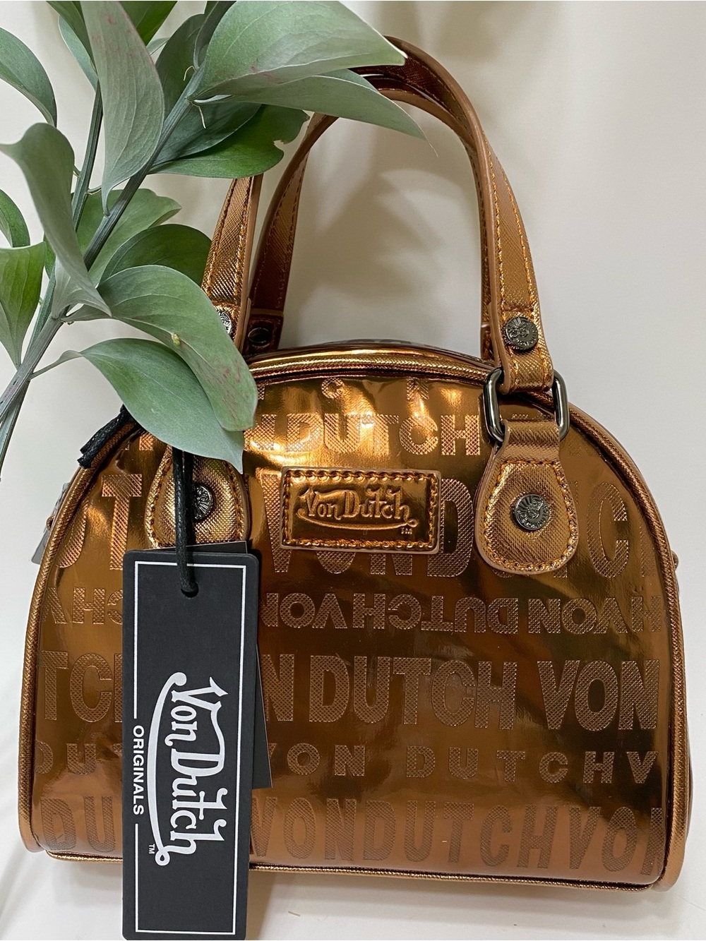 Von Dutch Metallic Bronze Satchel Bag